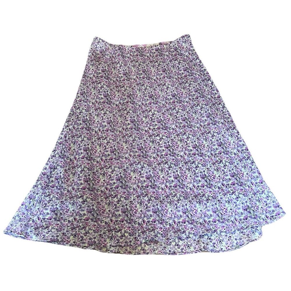 Vintage Notations Purple Floral Midi Skirt XL Reversible Fairycore Ethereal Boho